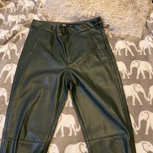 Zara Green Faux Leather Zip Pants